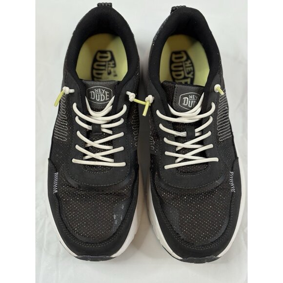 Hey Dude Sirocco Alta Glitter Shine Womens 10 Black White Comfort Shoes Slip On - Picture 7 of 16